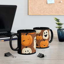DistinctInk Black Coffee Mug - "Boo-ttifull Skeleton Cartoon Pattern Pumpkin" for Halloween