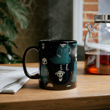 DistinctInk Black Coffee Mug - Haunted Skeleton Crew for Halloween
