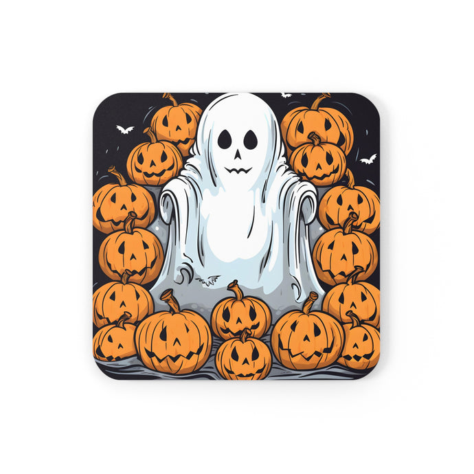 DistinctInk (Set of 4) Corkwood Coasters with Skeletal Ghostly PumpkinsDesign for Halloween