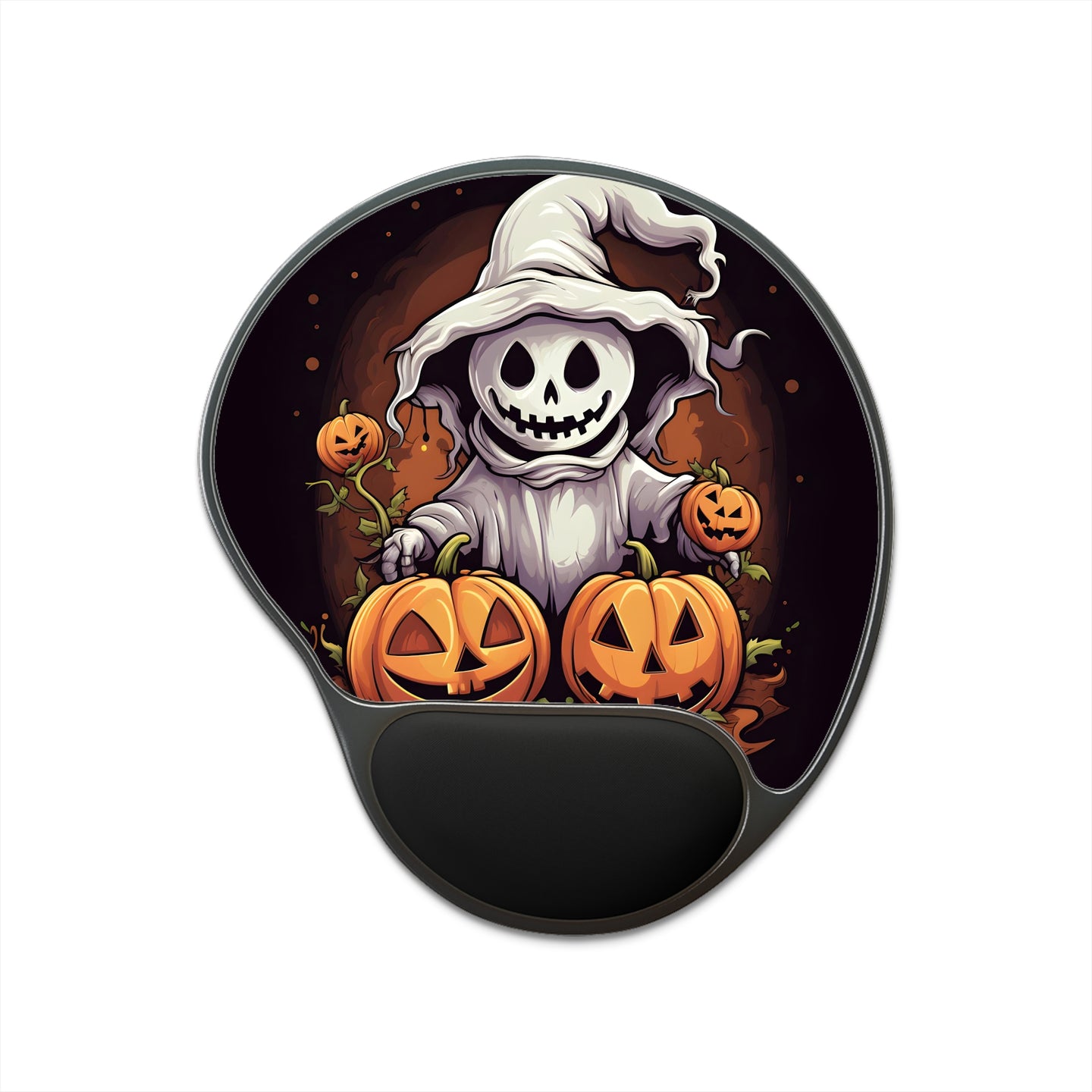 DistinctInk Mouse Pad with Wrist Rest  with Trick or Treat Ghost-O-Lantern Design for Halloween