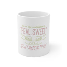 DistinctInk Glossy White Coffee / Tea Mug - Odd Combination Real Sweet & Don't Mess With Me