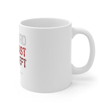 DistinctInk Glossy White Coffee / Tea Mug - Hit Hard Run Fast Turn Left Baseball