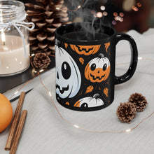 DistinctInk Black Coffee Mug - Ghost Skeleton Cartoon Pumpkin for Halloween