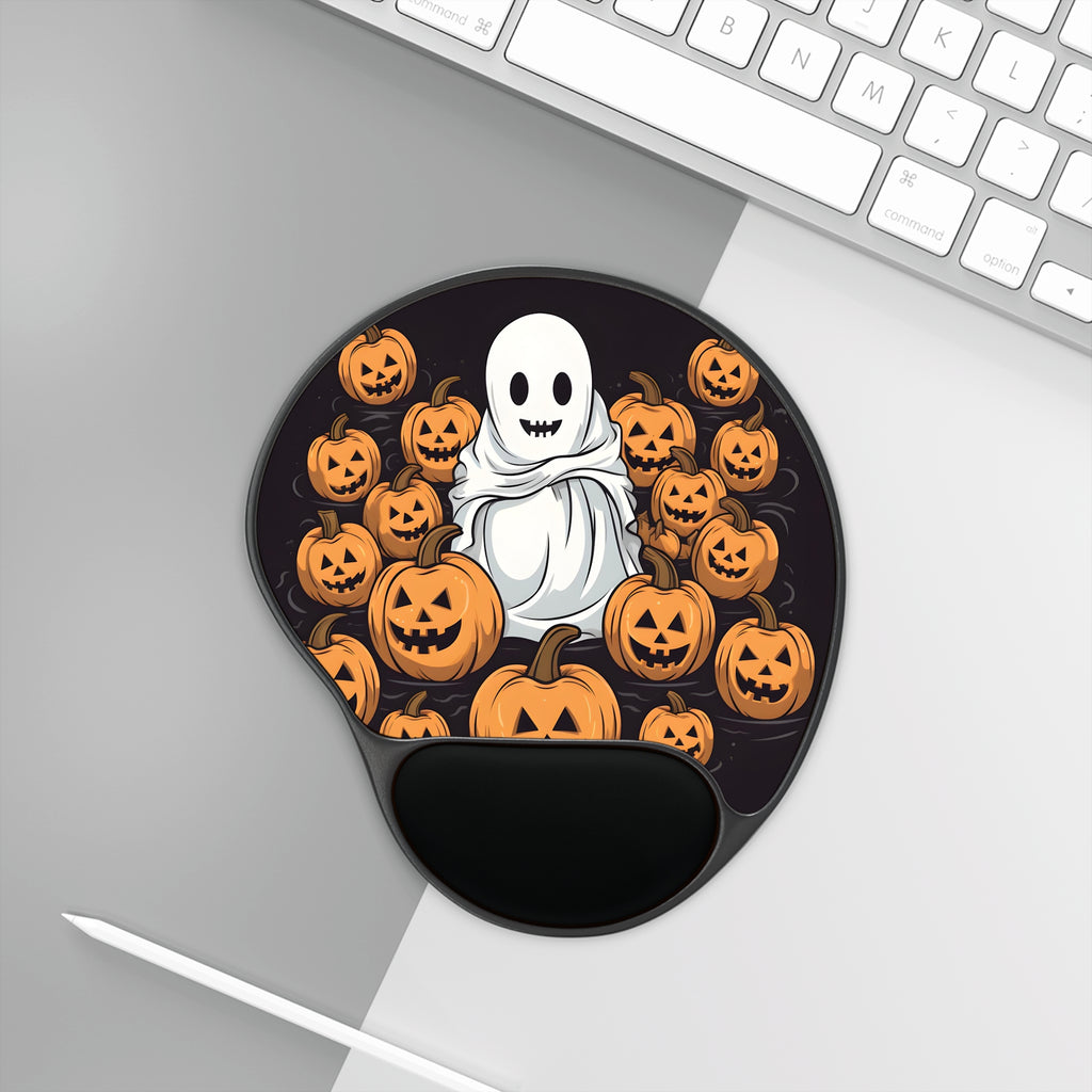 Mouse Pad with Wrist Rest with Skeletal Ghostly Pumpkin Patch Design for Halloween, view 3