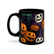 DistinctInk Black Coffee Mug - "Halloween Haunts and Pumpkin Pals" for Halloween