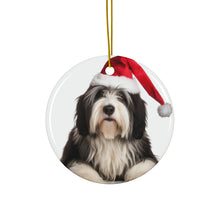 DistinctInk Hanging Ceramic Christmas Tree Ornament with Gold String - Great Gift/Present - 2 3/4 inch Diameter - Polish Lowland Sheepdog Design