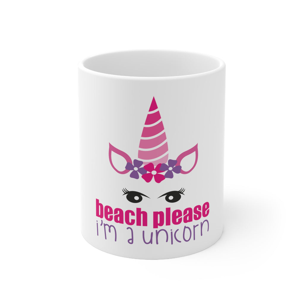Glossy White Coffee / Tea Mug - Beach Please I'm a Unicorn