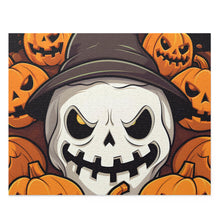 DistinctInk Jigsaw Puzzle with Spooky Skeleton Pumpkin Patch Design for Halloween