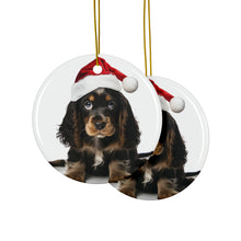 DistinctInk Hanging Ceramic Christmas Tree Ornament with Gold String - Great Gift/Present - 2 3/4 inch Diameter - English Cocker Spaniel Puppy Design