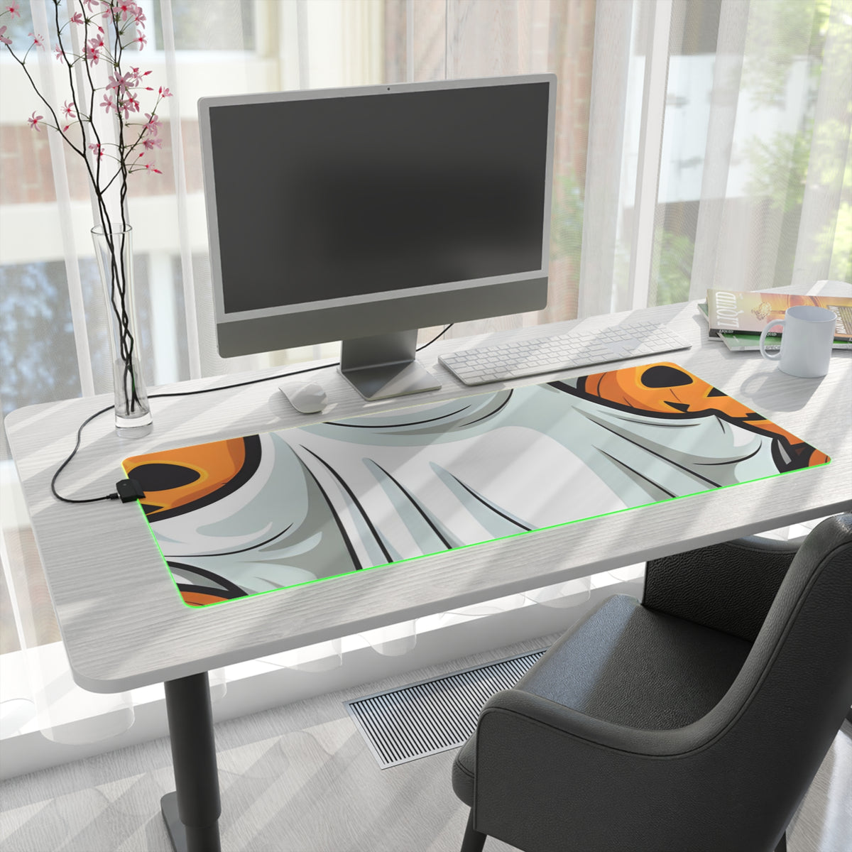 LED Gaming Mouse Pad with "Spooky Skeleton Pumpkins" Design for Halloween, view 28