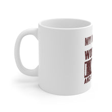 DistinctInk Glossy White Coffee / Tea Mug - Marriage is Workshop - I Work She Shops