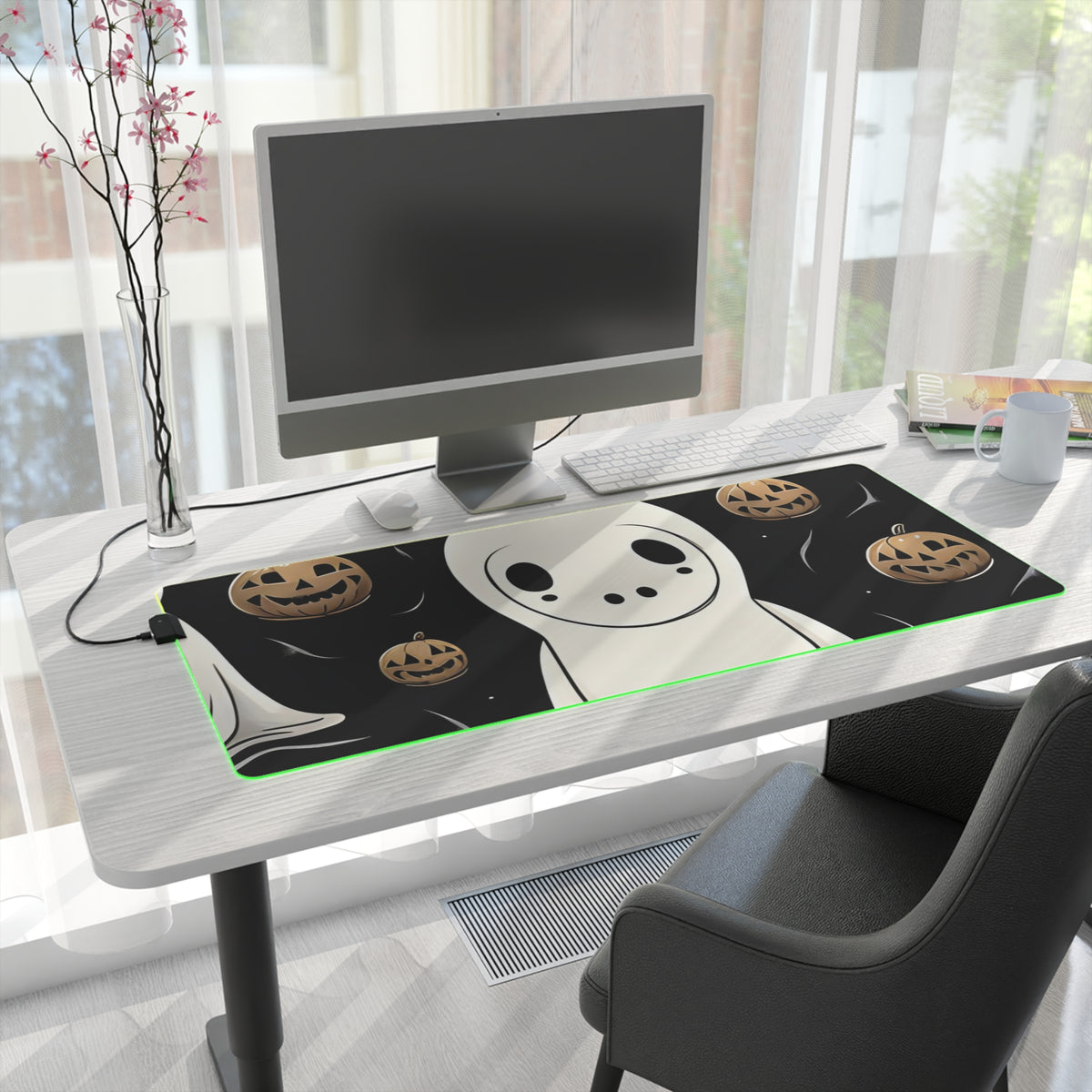 LED Gaming Mouse Pad with Ghostly Skeleton and Pumpkin Design for Halloween, view 28