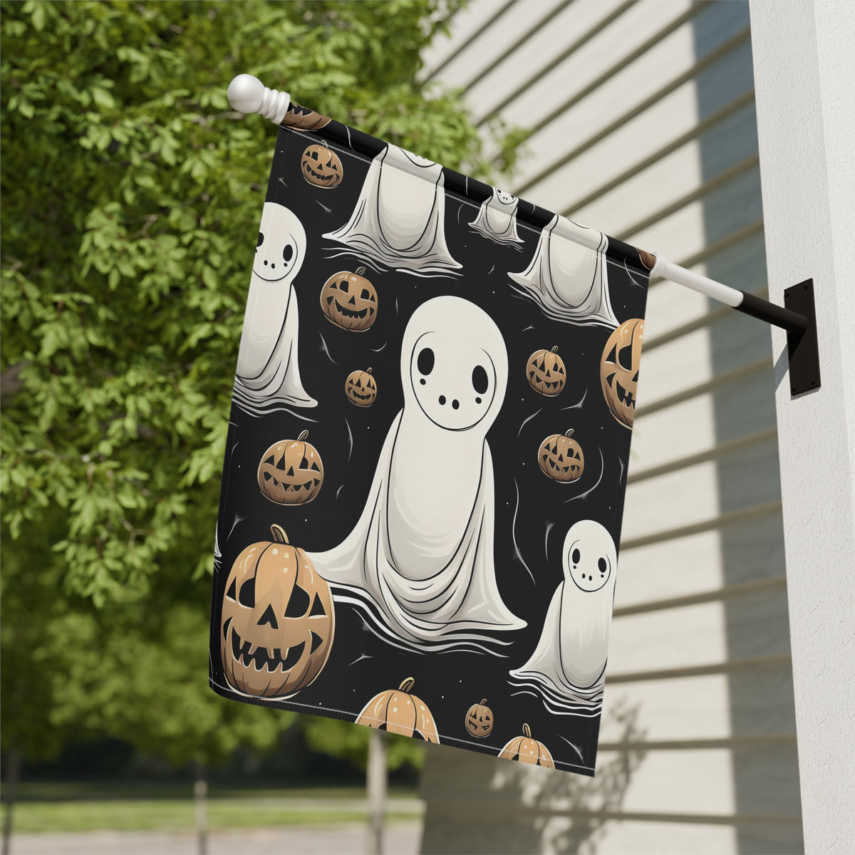 Garden & House Banner / Flag with Ghostly Skeleton and Pumpkin Design for Halloween, view 10