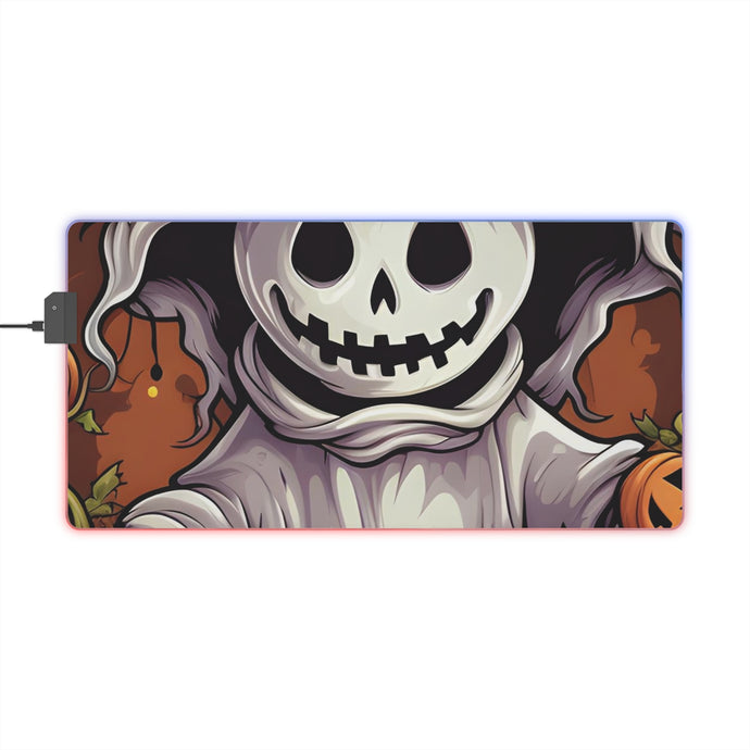 DistinctInk LED Gaming Mouse Pad with Trick or Treat Ghost-O-Lantern Design for Halloween