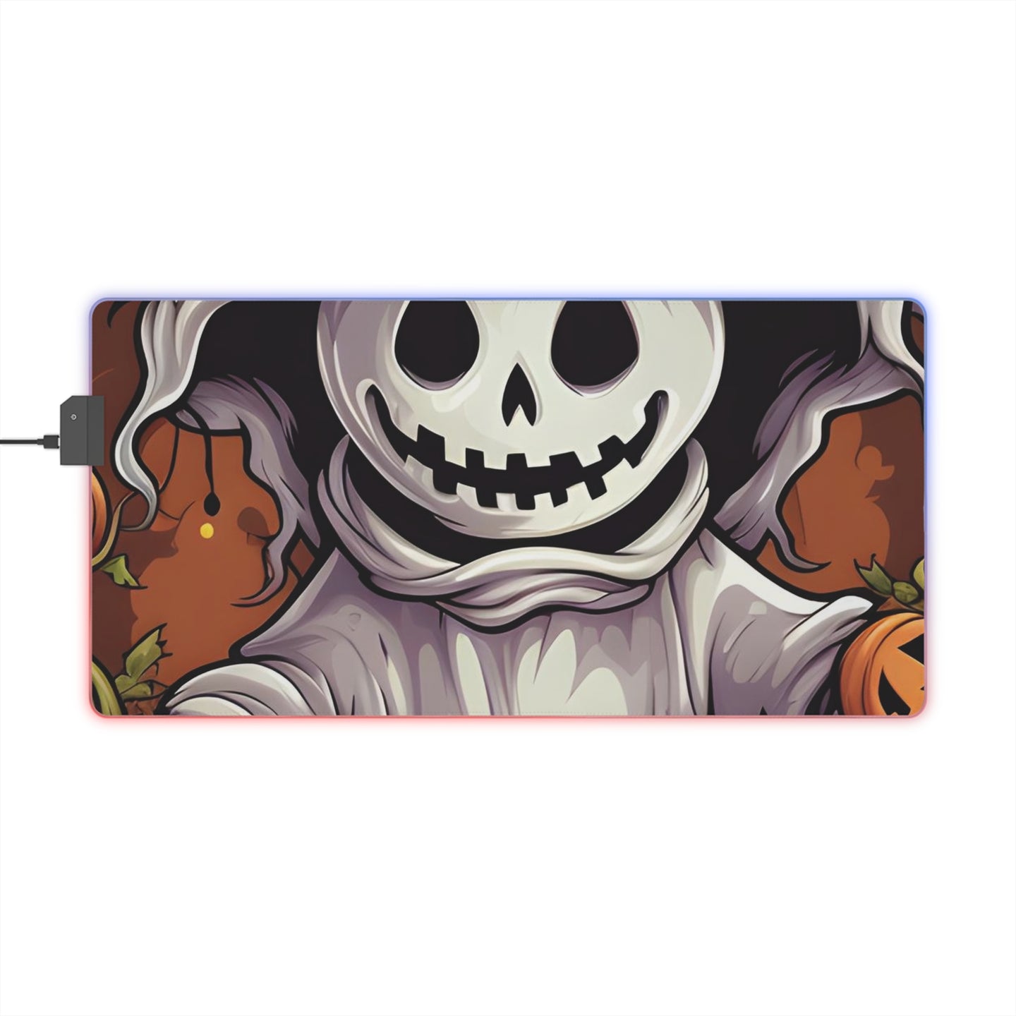 DistinctInk LED Gaming Mouse Pad with Trick or Treat Ghost-O-Lantern Design for Halloween