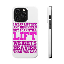 DistinctInk ToughCase for Apple iPhone, Compatible with MagSafe Charging - Lipstick & High Heels Can Life Weights Heavier