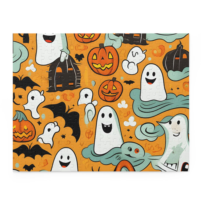 DistinctInk Jigsaw Puzzle with Flying Pumpkin Bats Design for Halloween