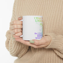DistinctInk Glossy White Coffee / Tea Mug - I Wish I Was a Unicorn So I Could Stab Idiots