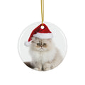 Hanging Ceramic Christmas Tree Ornament with Gold String - Persian Cat Design