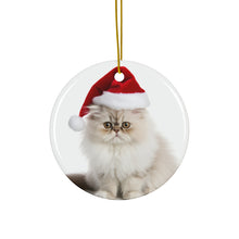 DistinctInk Hanging Ceramic Christmas Tree Ornament with Gold String - Great Gift/Present - 2 3/4 inch Diameter - Persian Cat Design