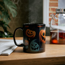 DistinctInk Black Coffee Mug - Nightly Fright of Bats and Ghouls for Halloween