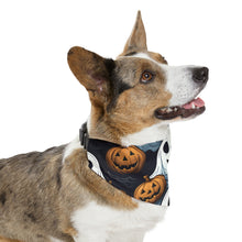 DistinctInk Adjustable Pet Banana Collar with Ghoulish Ghostbusters and Pumpkins Design for Halloween