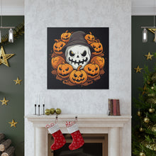 DistinctInk Canvas Wall Art with Spooky Skeleton Pumpkin Patch for Halloween