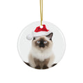 Hanging Ceramic Christmas Tree Ornament with Gold String - Balinese Cat Design