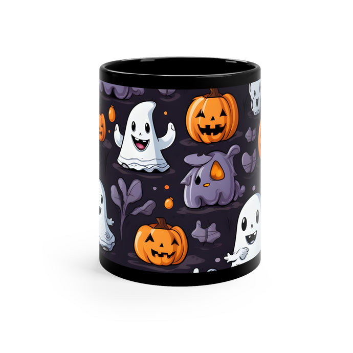DistinctInk Black Coffee Mug - Spooky Bat-o-lanterns for Halloween