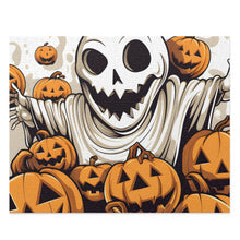 DistinctInk Jigsaw Puzzle with Ghostly Skeleton and Pumpkins Design for Halloween