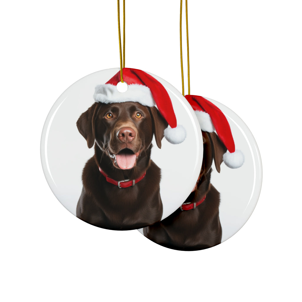 Hanging Ceramic Christmas Tree Ornament with Gold String - Labrador Retriever Design, view 2