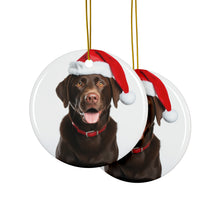 DistinctInk Hanging Ceramic Christmas Tree Ornament with Gold String - Great Gift/Present - 2 3/4 inch Diameter - Labrador Retriever Design