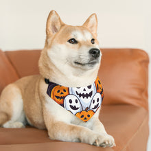DistinctInk Adjustable Pet Banana Collar with Skele-Pumpkin Ghost Pattern Design for Halloween