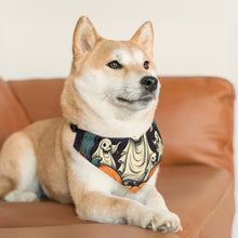 DistinctInk Adjustable Pet Banana Collar with Spooky Skeleton Pumpkins Design for Halloween