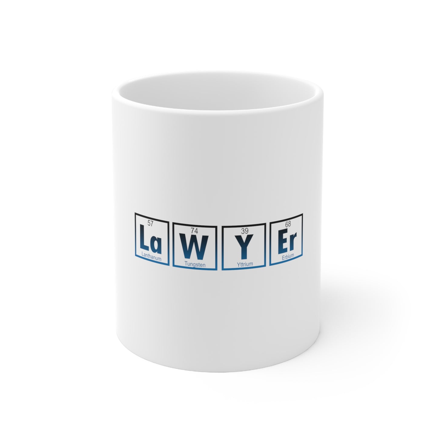DistinctInk Glossy White Coffee / Tea Mug - Lawyer Elements Periodic Table
