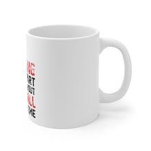 DistinctInk Glossy White Coffee / Tea Mug - Warning May Start Talking Baseball