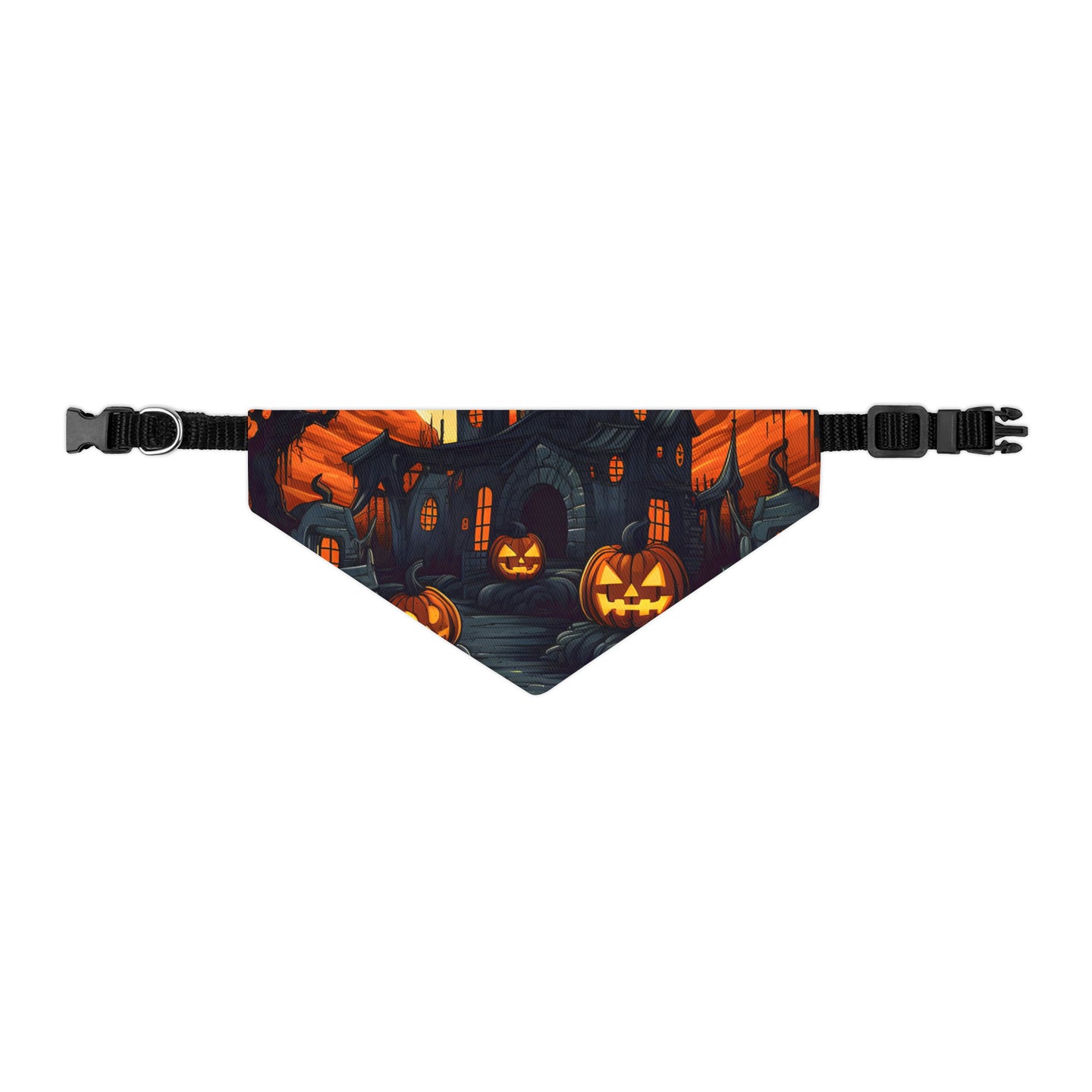 DistinctInk Adjustable Pet Banana Collar with Darkness Falls on Halloween Design for Halloween