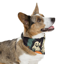 DistinctInk Adjustable Pet Banana Collar with Spooky Skeleton Pumpkins Design for Halloween