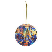 DistinctInk Hanging Ceramic Christmas Tree Ornament Charm with Gold String - Great Gift/Present - 2 3/4 inch Diameter - Blue Democrat Christmas Harmony