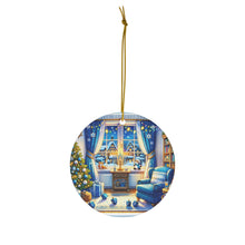 DistinctInk Hanging Ceramic Christmas Tree Ornament Charm with Gold String - Great Gift/Present - 2 3/4 inch Diameter - Hanukkah Holiday Cheer