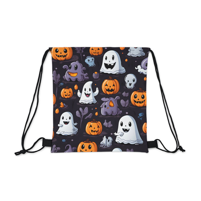 DistinctInk Drawstring Bag Backpack with Spooky Bat-o-lanterns Design for Halloween
