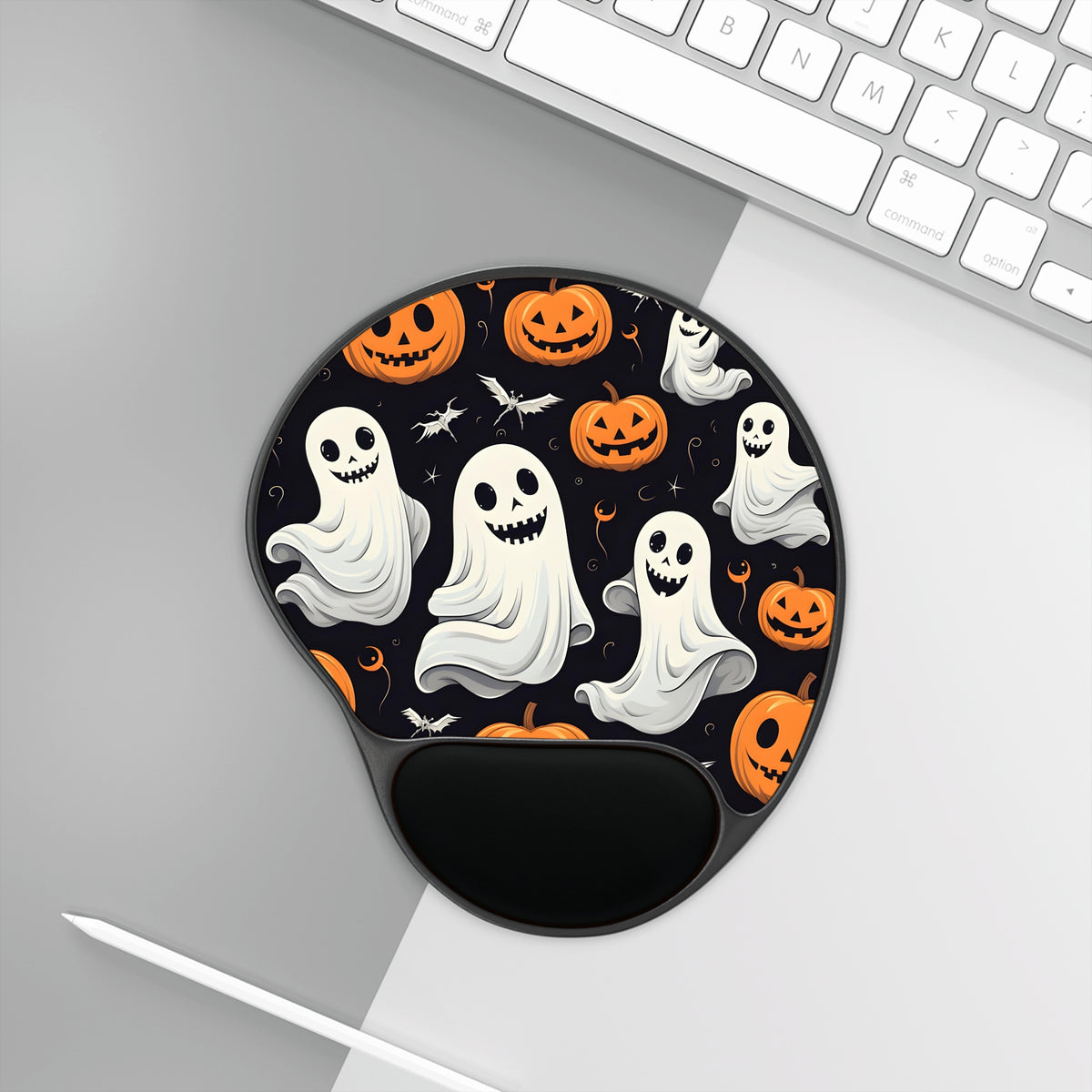 Mouse Pad with Wrist Rest with Spooky Skeleton Pumpkin Patch Design for Halloween, view 3