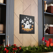DistinctInk Canvas Wall Art with Skeletal Ghostly Pumpkin Patch for Halloween