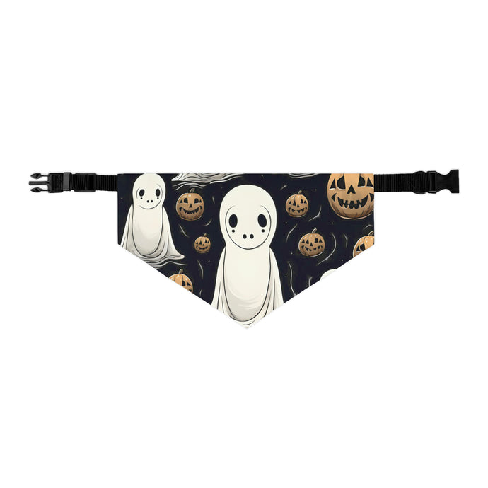 DistinctInk Adjustable Pet Banana Collar with Ghostly Skeleton and Pumpkin Design for Halloween