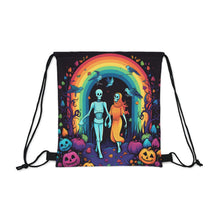 DistinctInk Drawstring Bag Backpack with The Enduring Beauty of Writing Design for Halloween  LGBTQ+ Pride