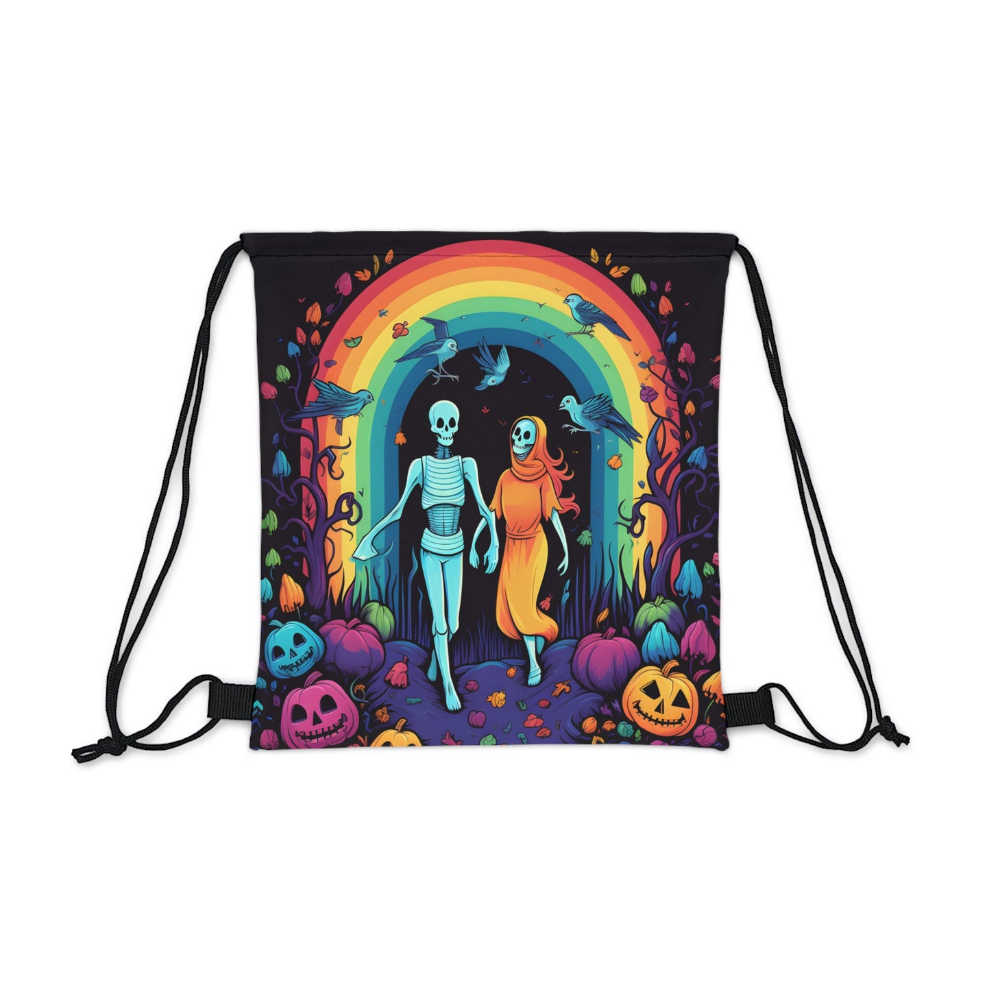DistinctInk Drawstring Bag Backpack with The Enduring Beauty of Writing Design for Halloween  LGBTQ+ Pride