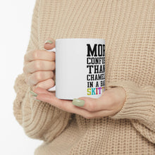 DistinctInk Glossy White Coffee / Tea Mug - More Confused than Chameleon in Skittles