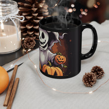 DistinctInk Black Coffee Mug - Trick or Treat Ghost-O-Lantern for Halloween