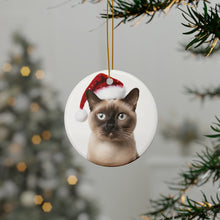DistinctInk Hanging Ceramic Christmas Tree Ornament with Gold String - Great Gift/Present - 2 3/4 inch Diameter - Burmese Cat Design