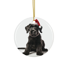 DistinctInk Hanging Ceramic Christmas Tree Ornament with Gold String - Great Gift/Present - 2 3/4 inch Diameter - Giant Schnauzer Puppy Design